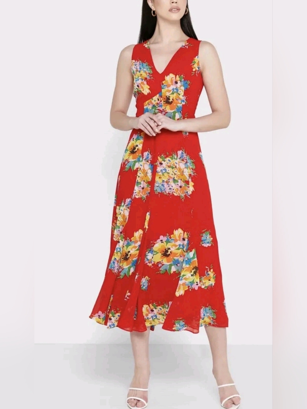 Lauren Ralph Lauren Red Floral Print Flowy Midi-Maxi Dress Size 8